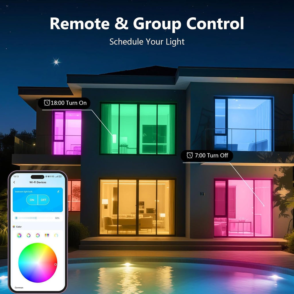 Smart Light Bulbs, RGBCW Color Changing Smart Bulb Compatible with Alexa & Google Home,Preset Scene, Music Sync, A19 (4 Pack)