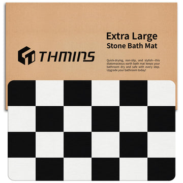 Extra Large Checkered Stone Bath Mat, 32" x 20" Diatomite Shower Mat, Black and White, Quick Drying, Absorbent