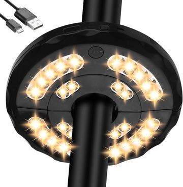 Dual-Power Patio Umbrella Light-Rechargeable & Battery Operated Umbrella Lights,3 Lighting Modes Cordless,Umbrella Pole