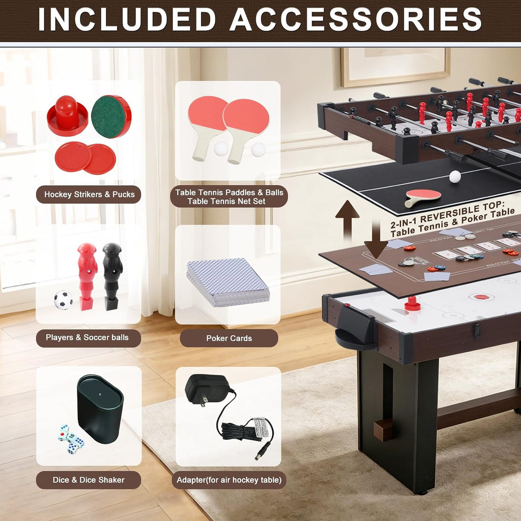 4-in-1 Multi Game Table, 54" Combination Game Table Set, Combo Games Table with Air Hockey, Table Tennis, Foosball