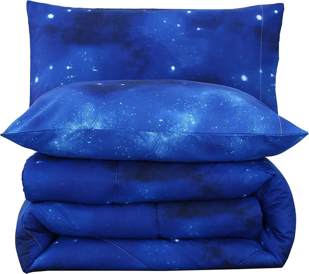 Blue Galaxy Comforter Set Full 3 Pieces, Soft Microfiber Lightweight Blue Space Comforter Full, Galaxy Bedding for Boys Girls Kids Teens