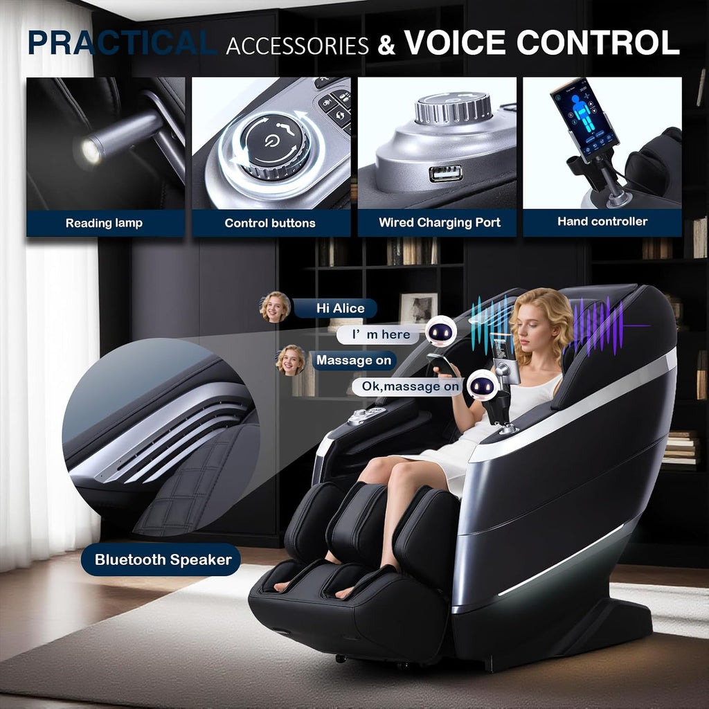 4D Massage Chair Full Body Zero Gravity 55" 166° Flexible SL-Track, Black | with Body Scan, Stretch, 36 Airbags, Heat