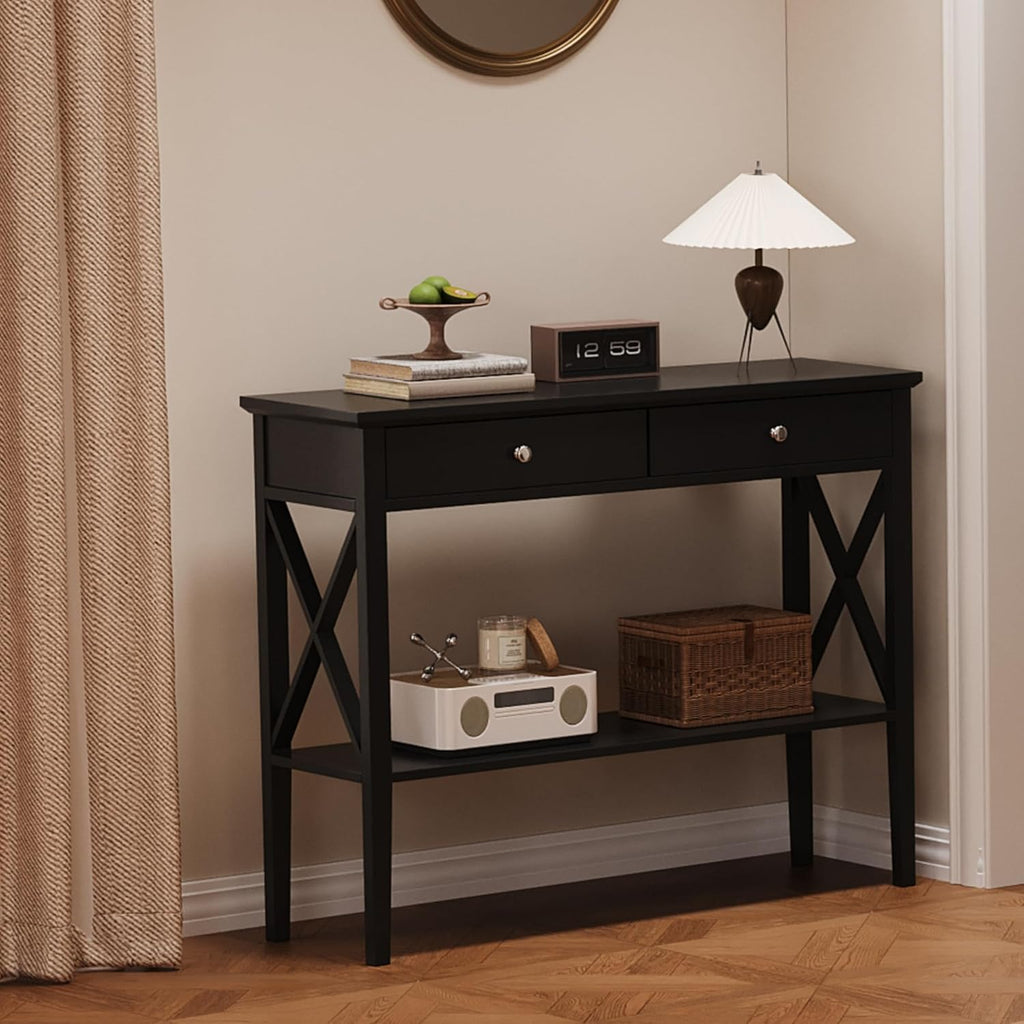 Console Table with Drawers, Narrow Wood Accent Sofa Table Entryway Table with Storage Shelf , Front Hall, Hallway