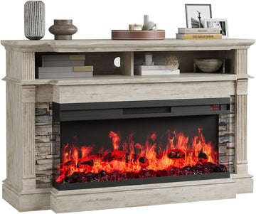 Fireplace TV Stand for TVs up to 65", Farmhouse 52"Fireplace Entertainment Center with 36" 3-Side Glass Electric