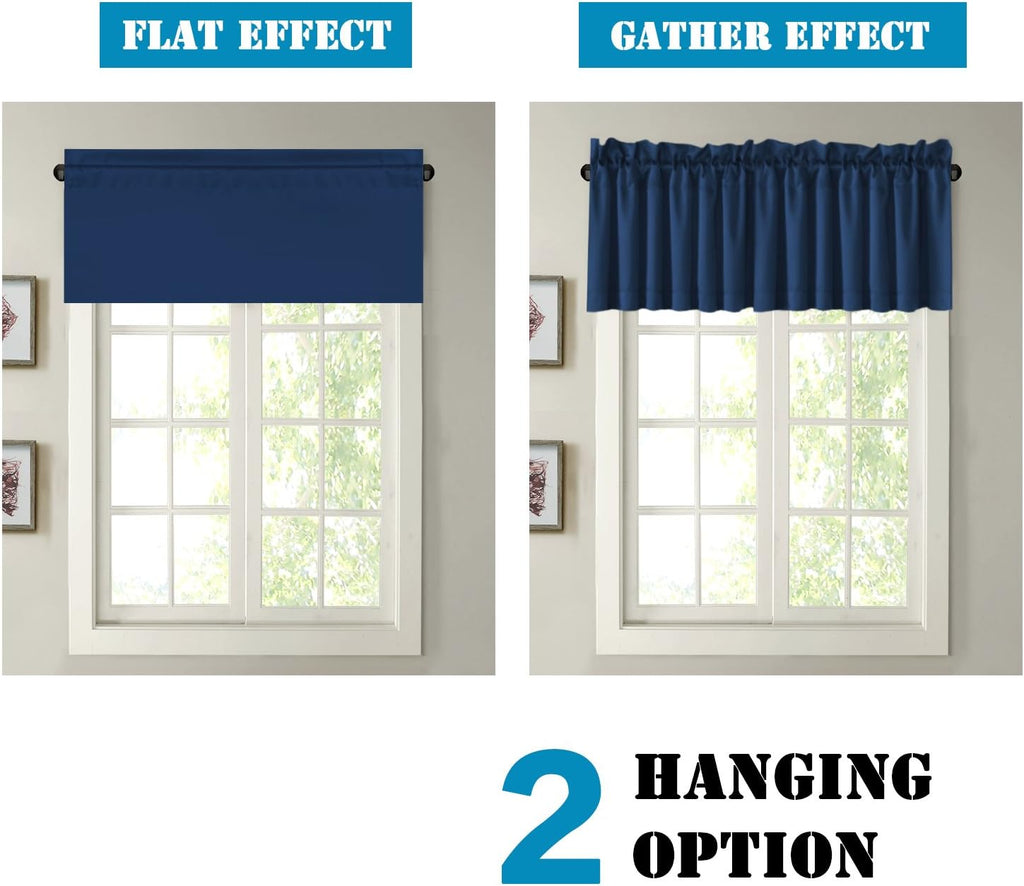 Blackout Valances for Windows,Navy Blue Short Window Valance Curtains Privacy Decorative Rod Pocket Kitchen Valances