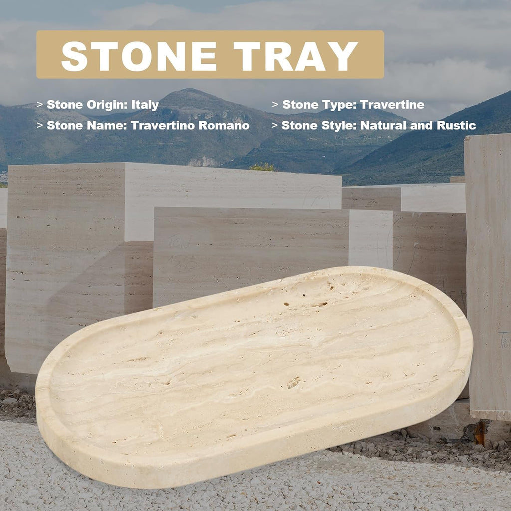 Italian Travertine Tray, 12"x6" Vanity Decorative Marble Tray for Countertop, Catchall Tray for Perfume, Candles