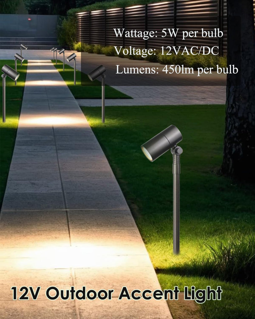 Low Voltage Landscape Path Light Spotlight 12V 5W MR16 2-Pack | Cast Aluminum Landscape Lighting, Replaceable MR16