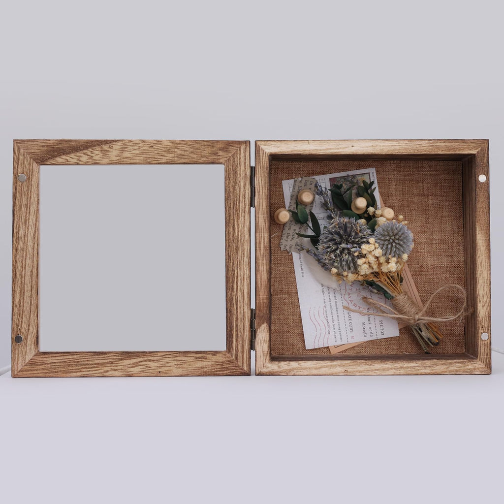 5x5 Small Shadow Box Frame Display Case, Magnetic Door, with Linen Back, for Memory Box, CD Frame Display Case