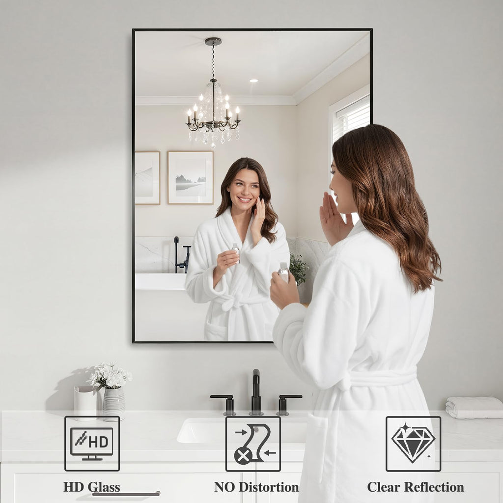 Black Mirrors for Wall, 30x36 Inch Bathroom Mirror, Rectangular Wall Mirror Bedroom Bathroom, Hangs Horizontally or