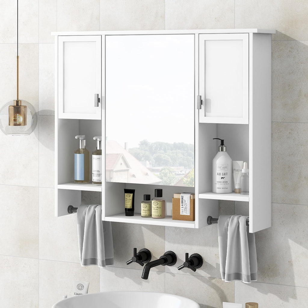 35" Bathroom Medicine Cabinet with Mirror & 2 Towel Bars, White