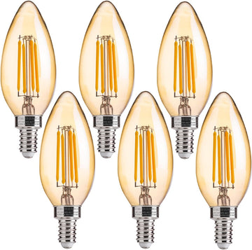 40W Equivalent LED Chandelier Light Bulbs, Dimmable Amber LED B11 E12 Candelabra Base Bulbs, 2200K Warm White, 330LM