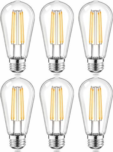 6pack LED Light Bulbs, Shatterproof Edison Bulbs 60 Watt Equivalent, E26 Base Warm White 2700K Bulb, Vintage