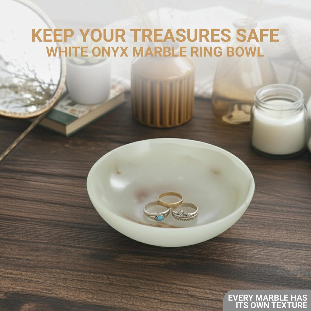 Marble Ring Jewelry Dish Tray - 6" Inch Trinket Dish for Rings Earrings Necklace, Keys, Watches, Vanity Organizer