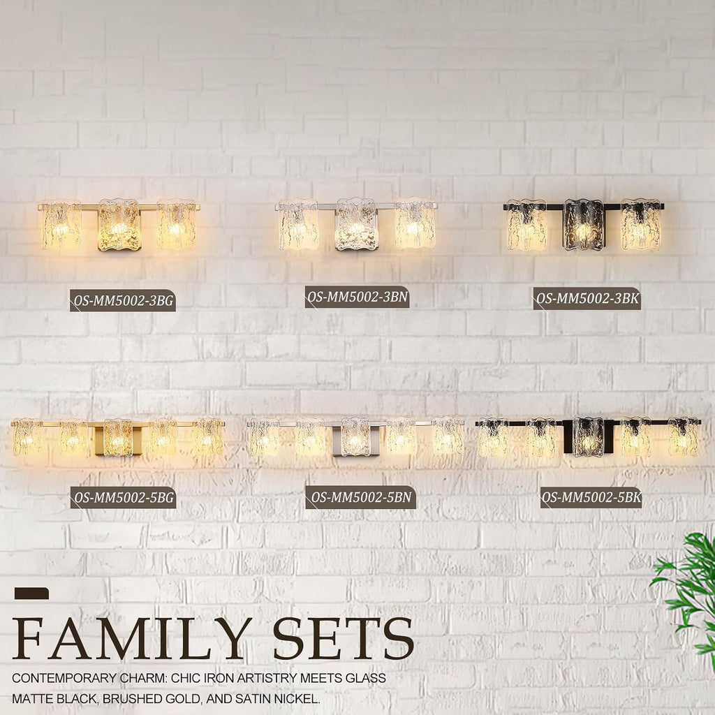 3-Light Bathroom Vanity Light, Brushed Nickel Bathroom Light Fixture Over Mirror with Clear Glass, Modern Bath Wall