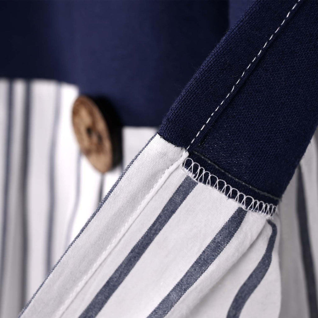 Ides Farmhouse Navy Blue Button Valance, Striped Pleated Design with Coconut Buttons, Window Treatment Living Room