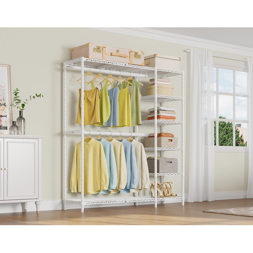 X2 Expandable Clothes Rack Portable Closet Organizer System White