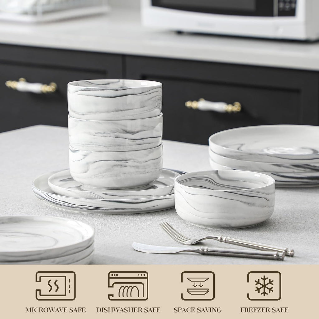 Plates and Bowls Sets, 12 Pieces Porcelain Dinnerware Sets Dishware Sets Chip Resistant Ceramic Dish Set Dining Dinner