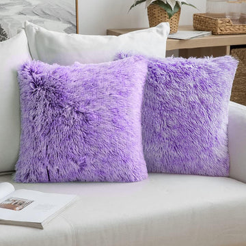 Pack of 2 Ultra Soft Fluffy Throw Pillow Covers Decorative Plush Shaggy Double-Sided Faux Fur Pillow Cases Cushions