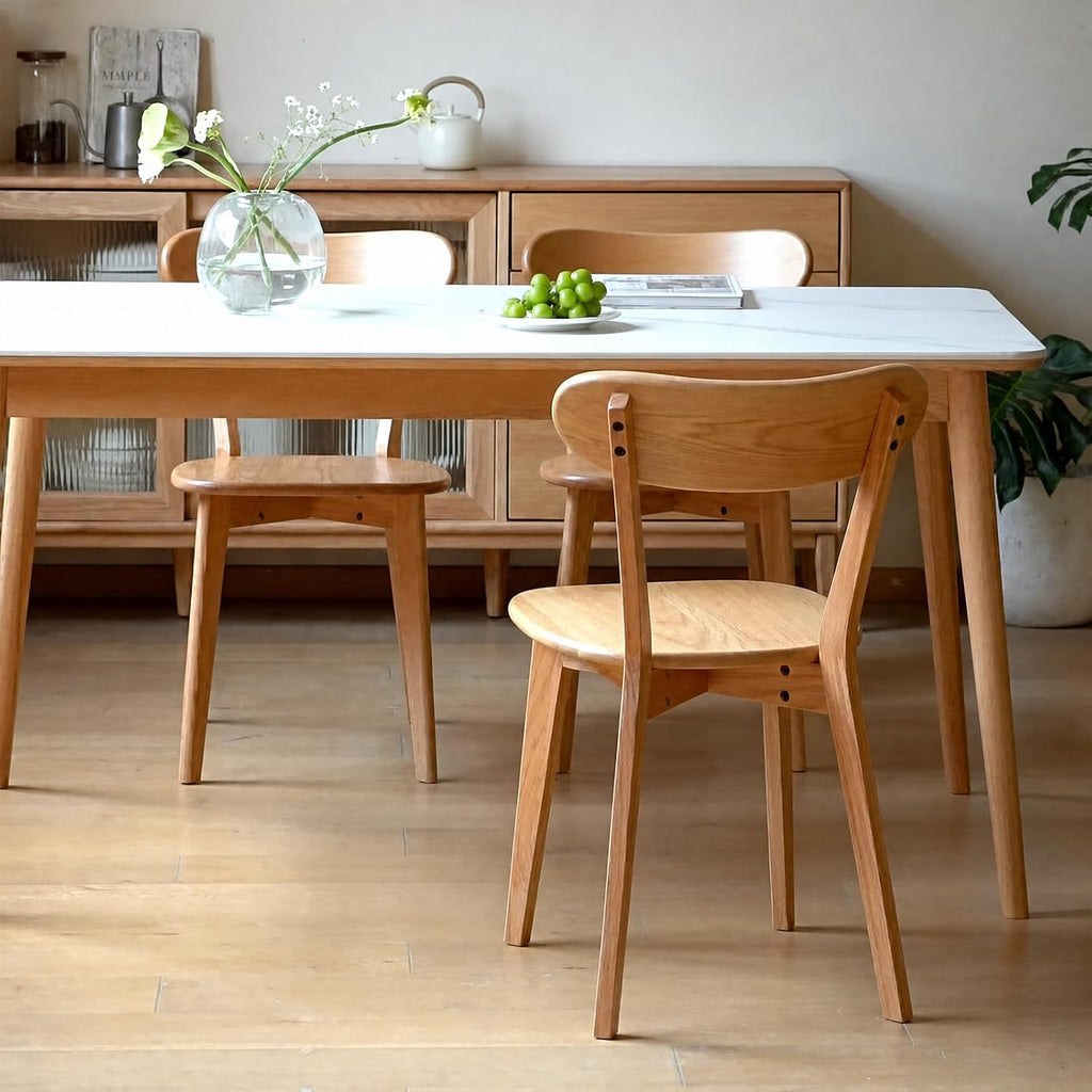 Mid Century Modern Walnut Dining Chairs Set of 4, FAS-Grade Solid Oak All Hardwood Frame, Armless & Curved Back
