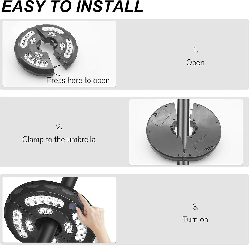 Umbrella Light, Patio Umbrella Lights 3 Brightness Mode 28 LED at 220LM, Built-in Lithium Battery Operated