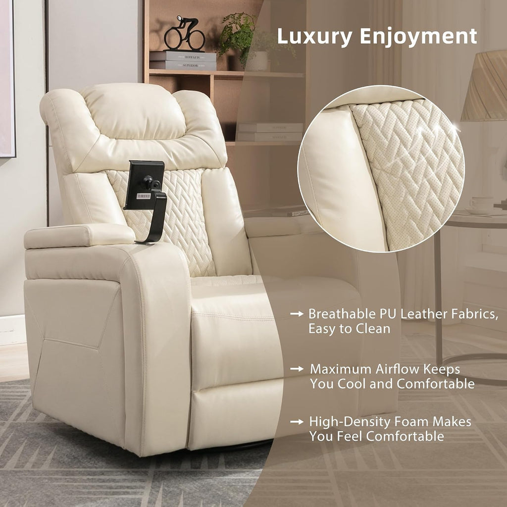 Electric Recliner Chair with USB Charge Port, 360 Swivel Tray Table, Hand in-Arm Storage, and Cup Holders