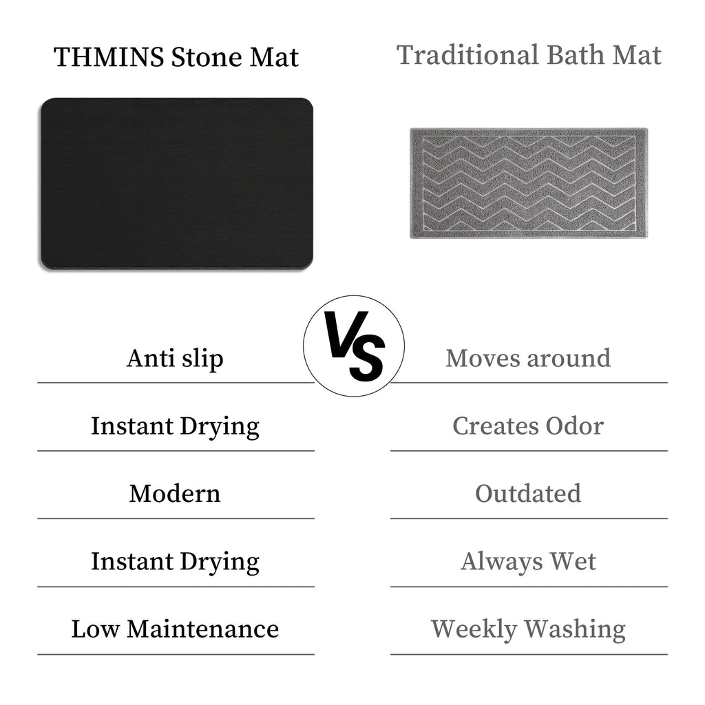 Black Stone Bath Mat, 24''x16'' Stone Shower Mat