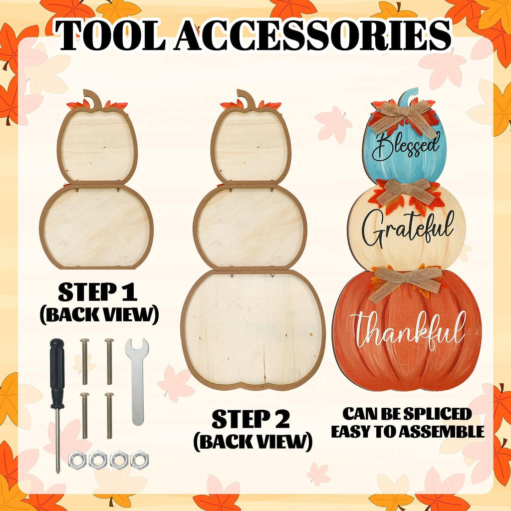 Fall Porch Decoration Blue Orange Stacked Pumpkins Wooden Standing Decor Harvest Outdoor Sign Farmhouse Autumn