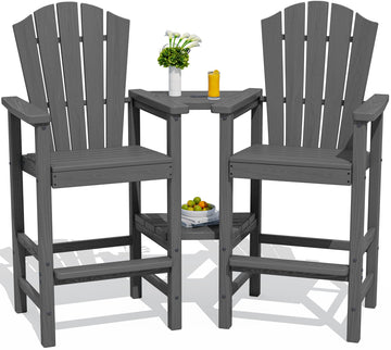 Tall Adirondack Chair Set of 2 with Double Connecting Trays, Gray