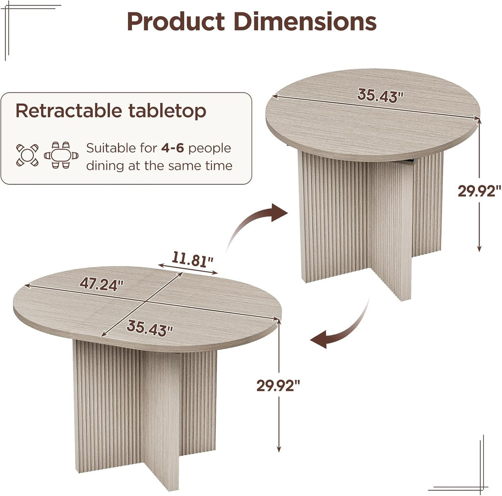 Extendable Dining Room Table for 4-6, Modern Kitchen Oval Dining Table with Large Storage, Round Expandable Kitchen