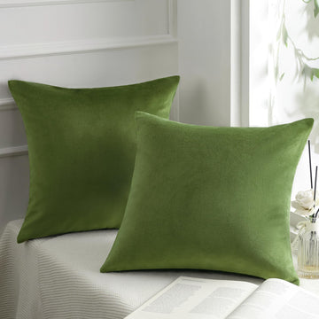 Pack of 2 Velvet Decorative Throw Decorative Pillow Cover Soft Solid Square Cushion Case for Couch Green 18 x 18