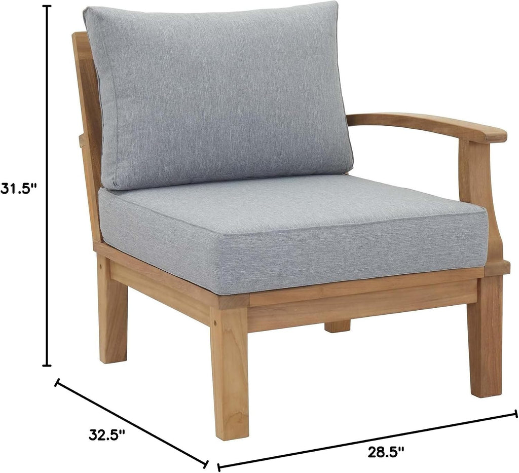 Marina Premium Grade A Teak Wood Outdoor Patio Right-Facing Sofa in Natural Gray