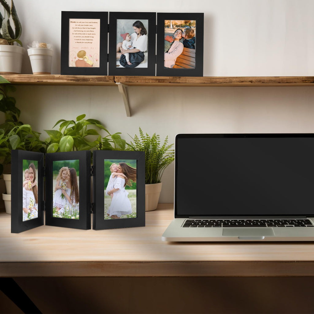 4x6 Triple Picture Frame, 3 Photo Hinged Tabletop Frame