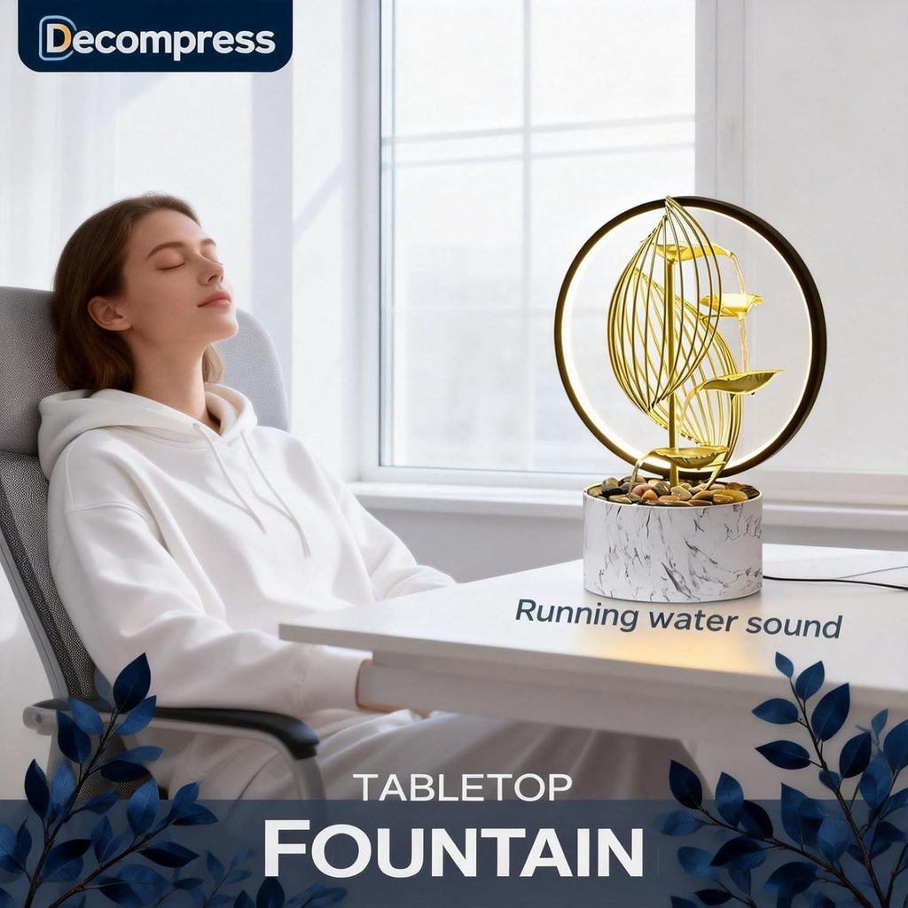 Qingyinge 15'' H Large Golden Tabletop Water Fountain with Led Light Meditation Yoga Spa Room Decor