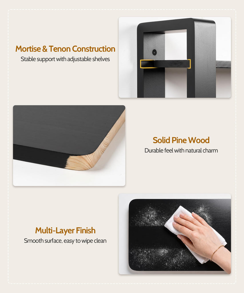 Black Floating Shelves for Wall, 2 Tier Adjustable Shelf Unit