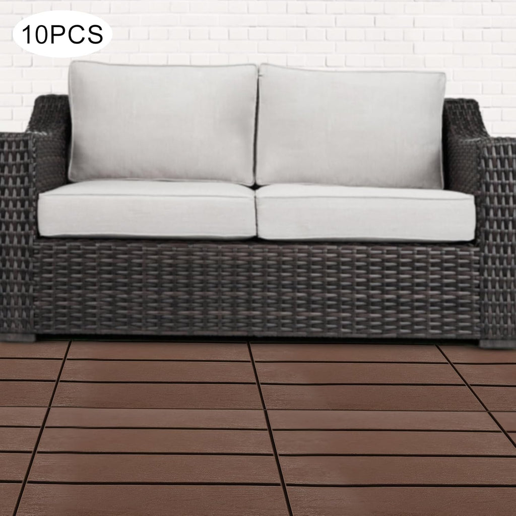 10 sq. ft Plastic Interlocking Deck Tiles, 12"x12" Waterproof Outdoor Floor Decking Tiles for Patio Balcony All Weather