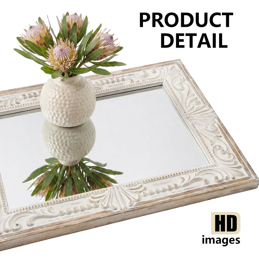 Rustic Wood Wall Mirror, 22x30" Rectangle Carved Bathroom Vanity Mirror