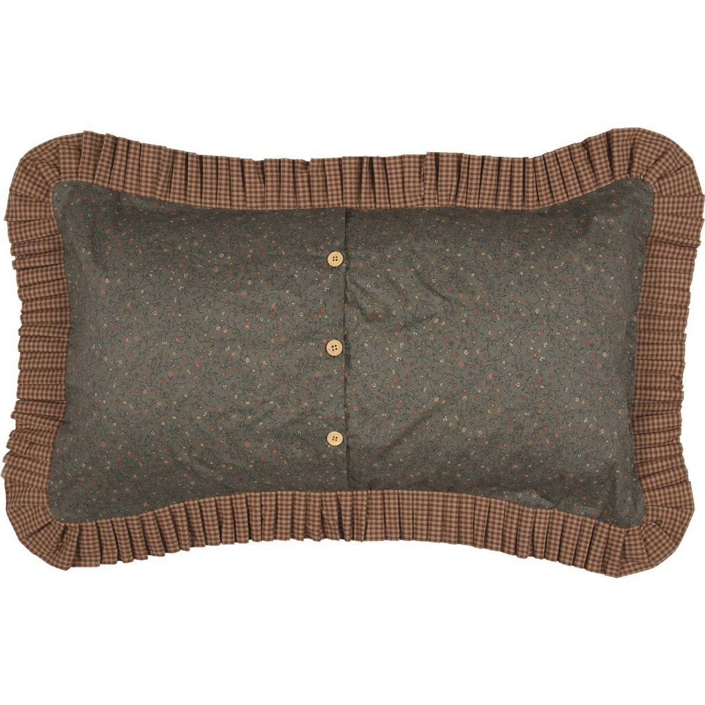 Primitive Bedding Cinnamon Plaid Cotton Hand Quilted Patchwork King Sham, Dark Olive Green