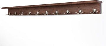 Solid Cherry Shelf Coat Rack with Satin Nickel Double Style Hooks (Mahogany, 53" with 10 Hooks)