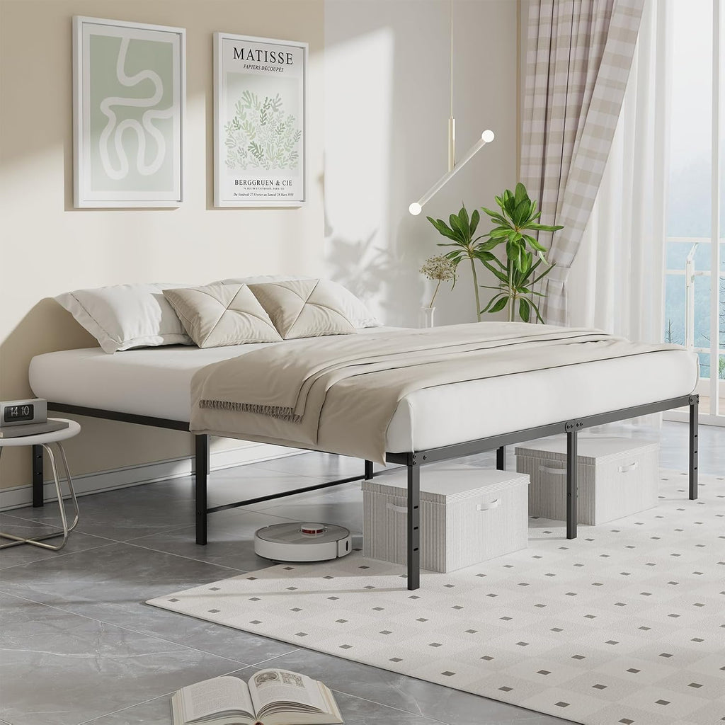 Full 18 Inch Platform Bed Frame, Heavy Duty Metal Foundation Frame, Noise-Free Sturdy Steel Slats, Underbed Storage