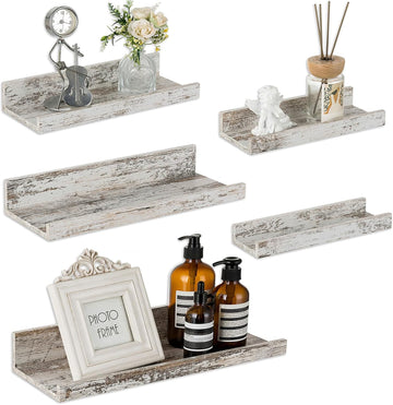Rustic Shelves Wall-Mounted Distressed White - Farmhouse Wall Shelves 15.8 inch Wood Wall Decor Decorative Small