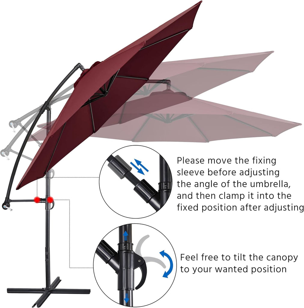 10FT Patio Offset Umbrella w/Handy Tilt & Cross Base