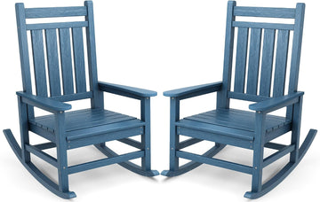 Outdoor Rocking Chair Set of 2, HDPE Rocker for Adults, Blue | 21.1" Widened Seat adds Extra Comfort, Oversized