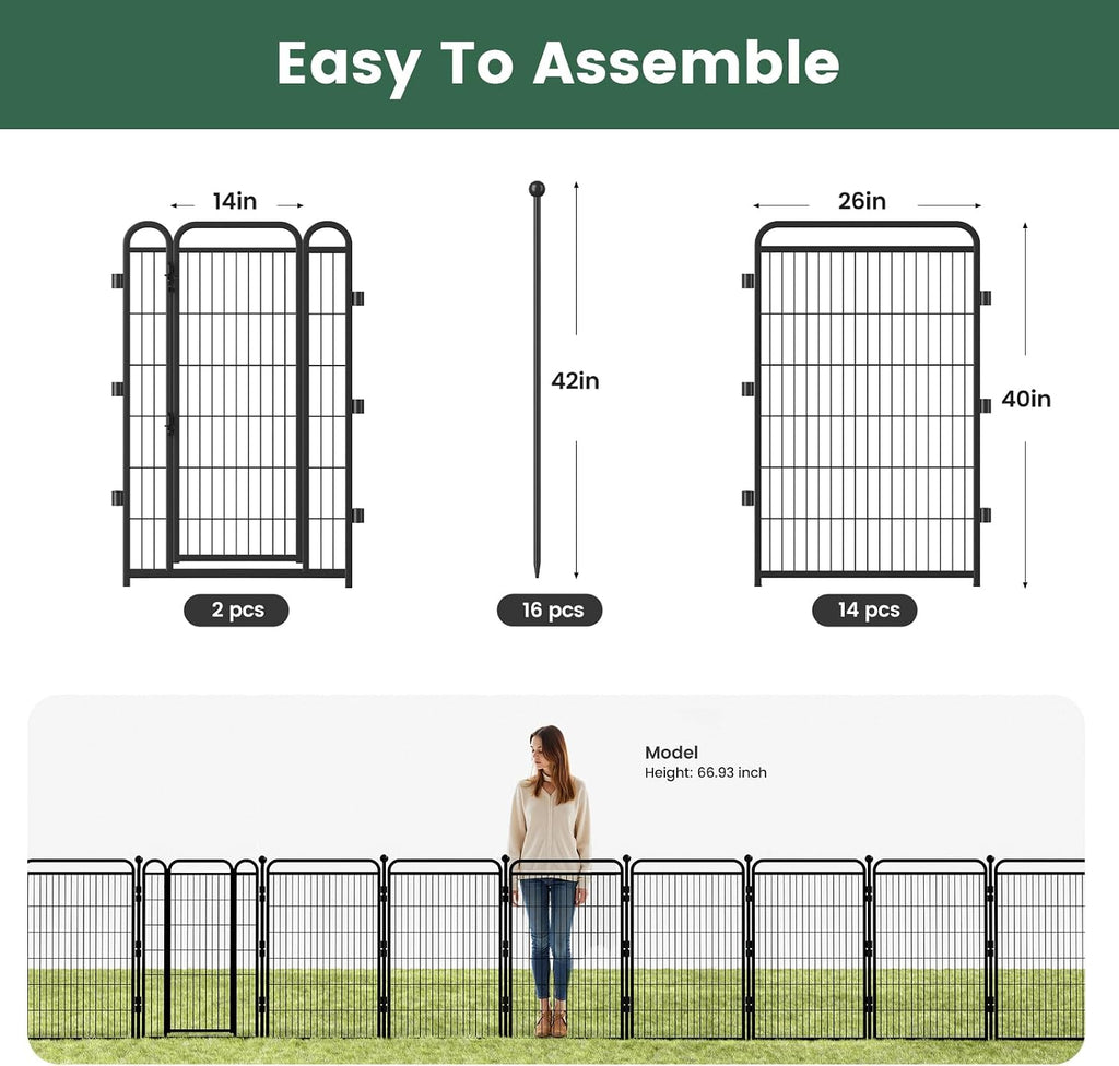40 in(H) Garden Fence Outdoor for Yard with 2 Gravity Automatic Lock Gates,Heavy Duty Iron 16 Panels Total 34.7ft(L)