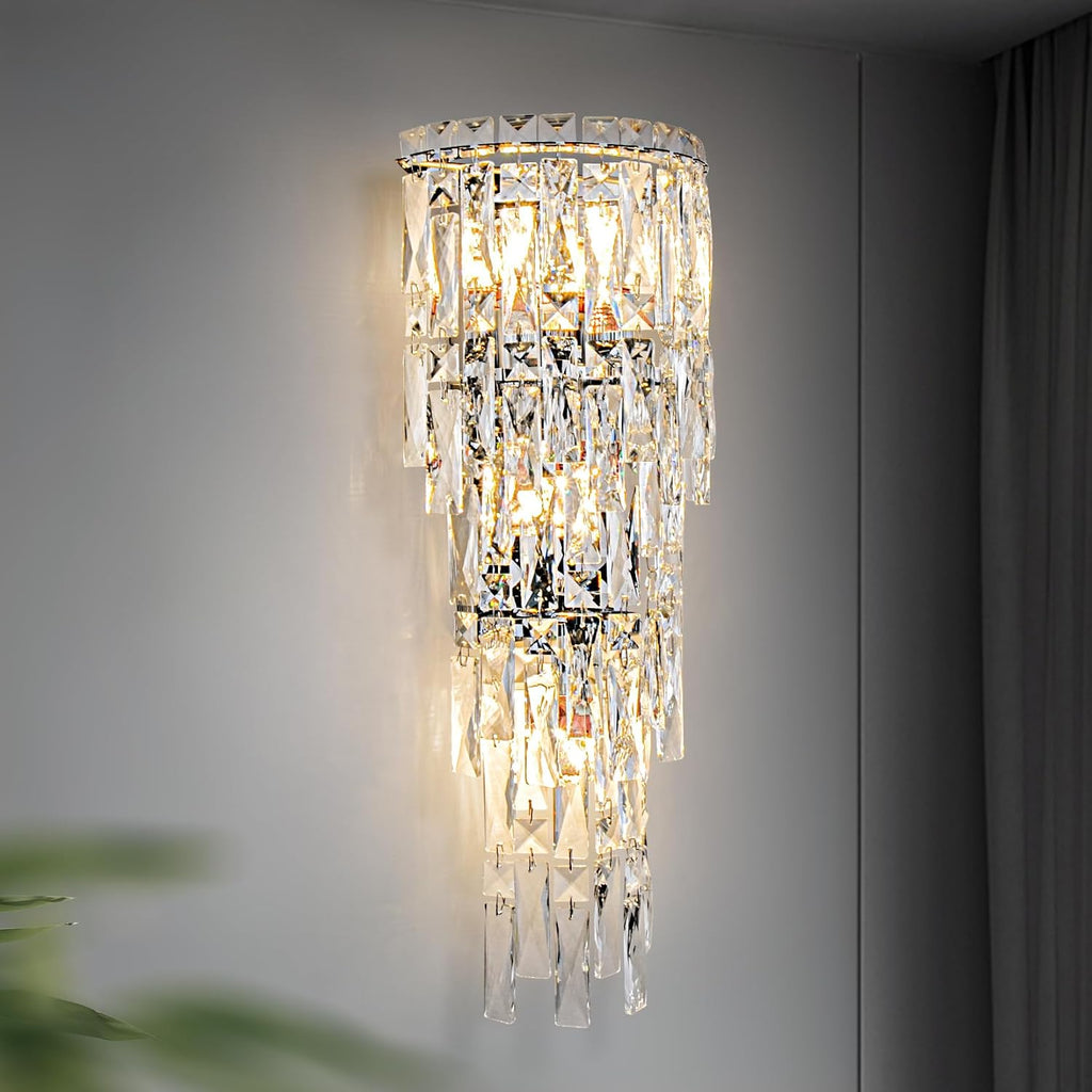 Wall Sconces,Modern Crystal Wall light Fixtures Indoor Luxury Chrome Wall Lamp,K9 Acrylic Crystal Drops Wall