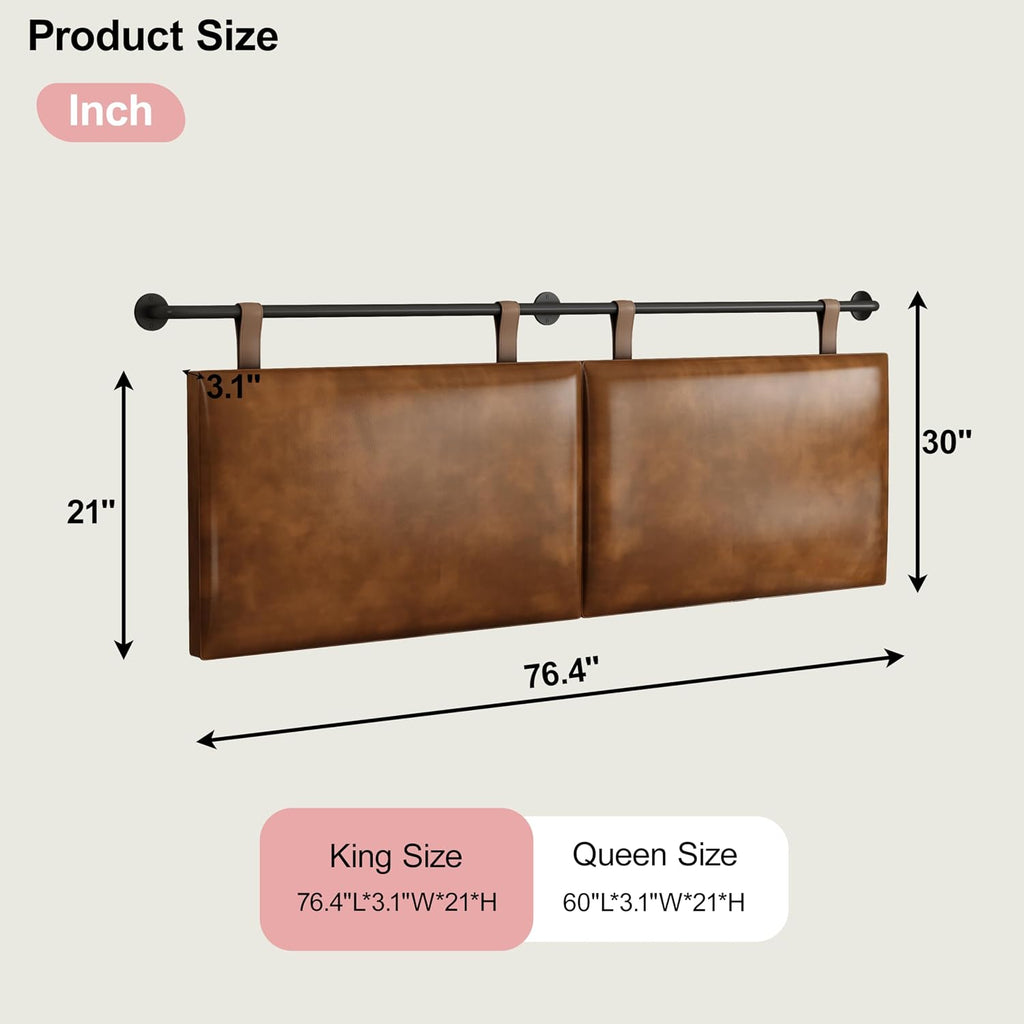 King Headboard, Wall Mounted Hanging Upholstered Soft Bed Head Board with Modern Design Faux Leather Headboards Ideal