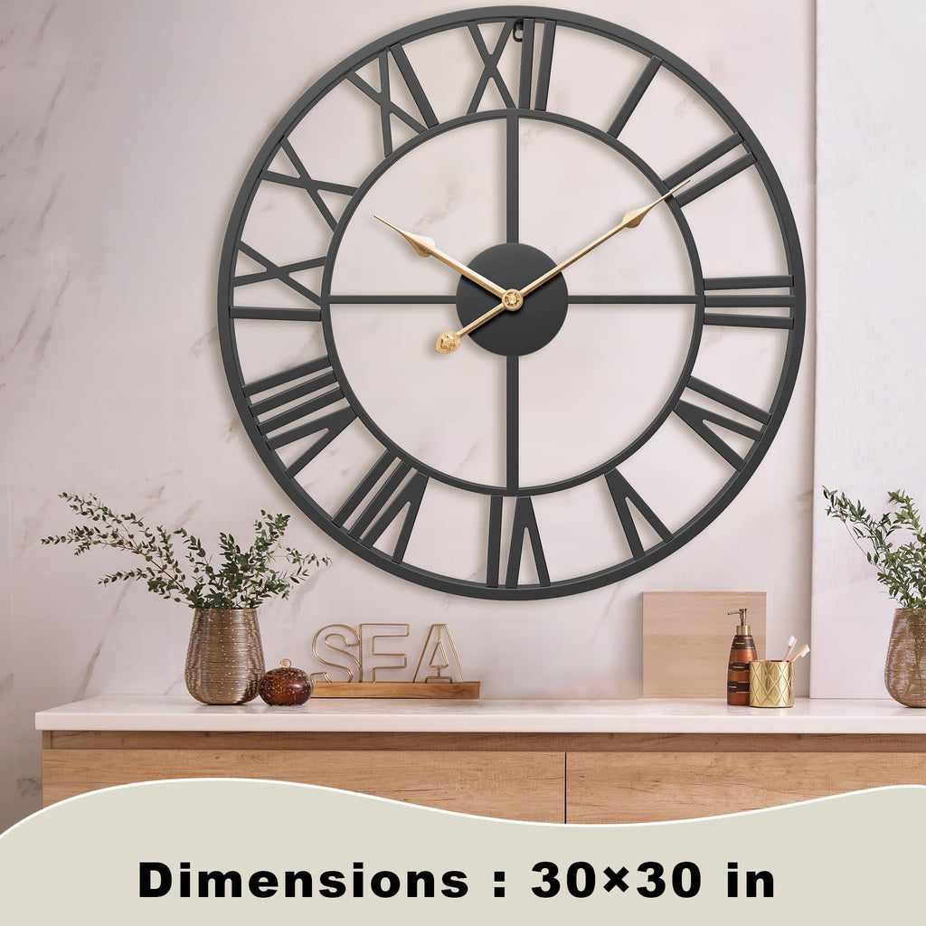 30 Inch Extra Giant Black Metal Roman Numeral Large Wall Clock