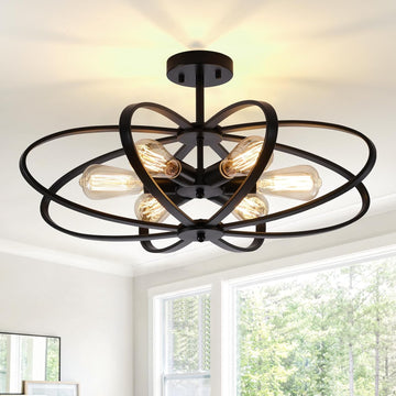 Semi Flush Mount Ceiling Light Fixture Chandelier 6-Light Kitchen Ceiling Lights 25'' Black Farmhouse Chandelier
