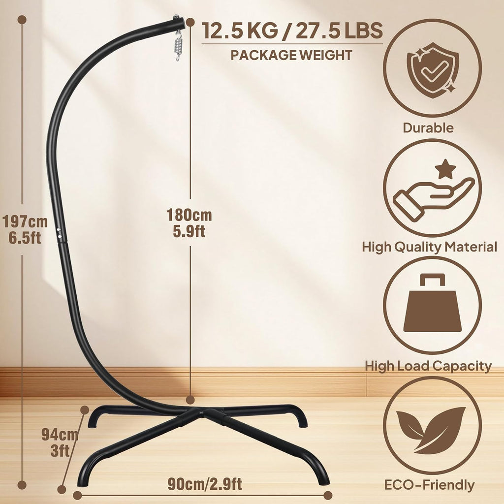 Hanging Egg Chair Stand,Strong Iron Hammock Chairs Frame with Spring Hook Stable Base,Heavy Duty Swing Chair Stands