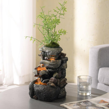 Tabletop Water Fountain with LED Lighting Decor and Ambiance Relaxation Soothing Sound Waterfall Indoor Zen