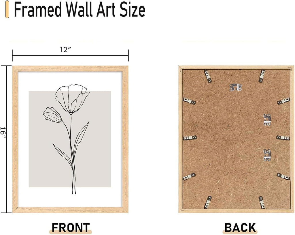3 Piece Neutral Flower Framed Wall Art Beige Minimalist Floral Canvas Art Prints Boho Botanical Line Pictures Wall